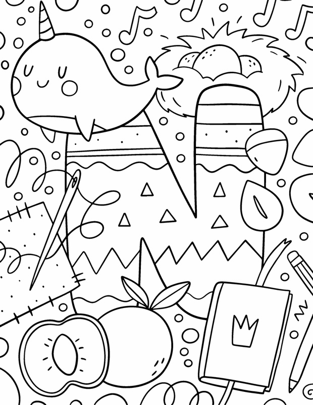 Coloring page Alphabet for kids with cute characters in doodle s