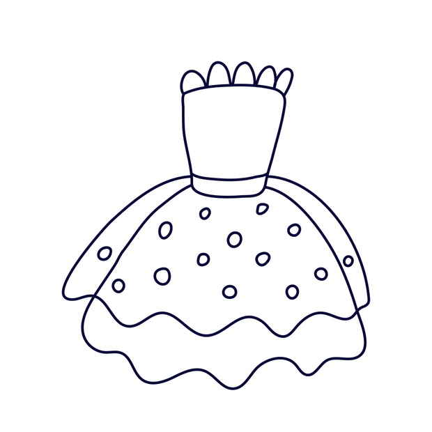 Princess dress for girls in doodle style. Skirt  decorated with