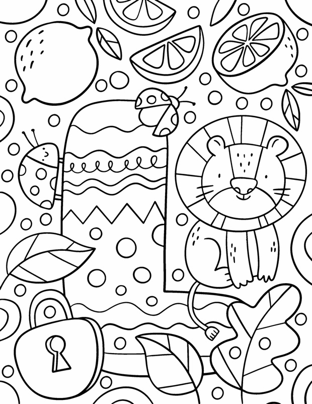 Coloring page Alphabet for kids with cute characters in doodle s