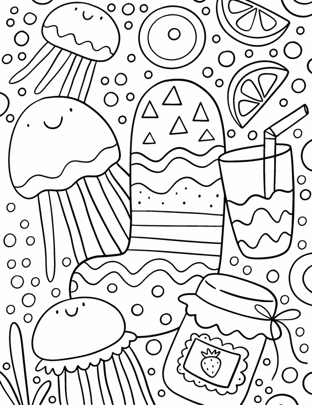 Coloring page Alphabet for kids with cute characters in doodle s