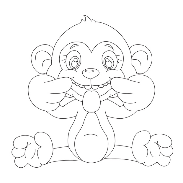 Cute little monkey coloring page for kids animal outline colorin