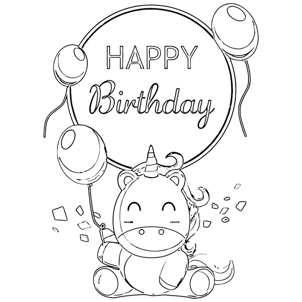 happy birthday unicorn unisex colorblock Coloring book animals v