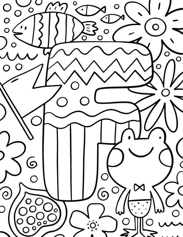 Coloring page Alphabet for kids with cute characters in doodle s