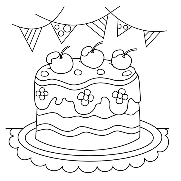 Coloring Page Outline Of holiday cake. Food and sweetness. Color