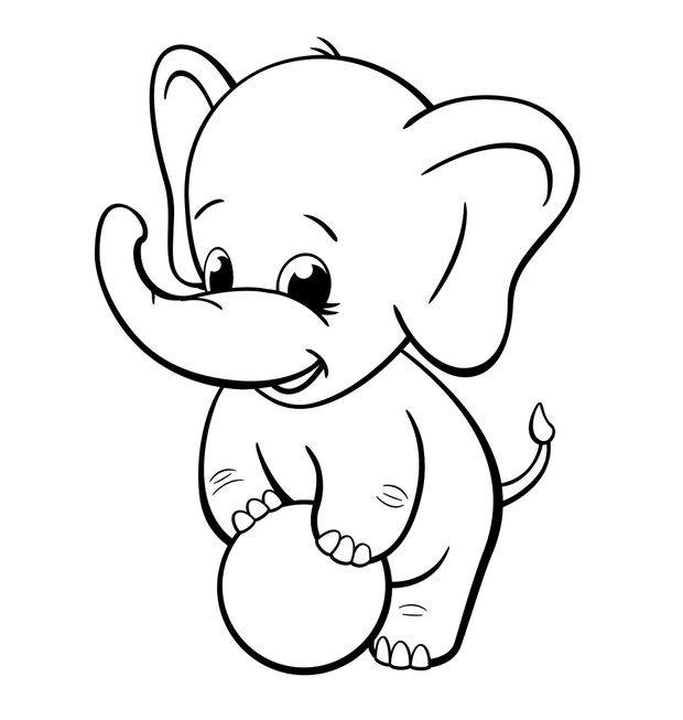 infant baby elephant playing with ball coloring book