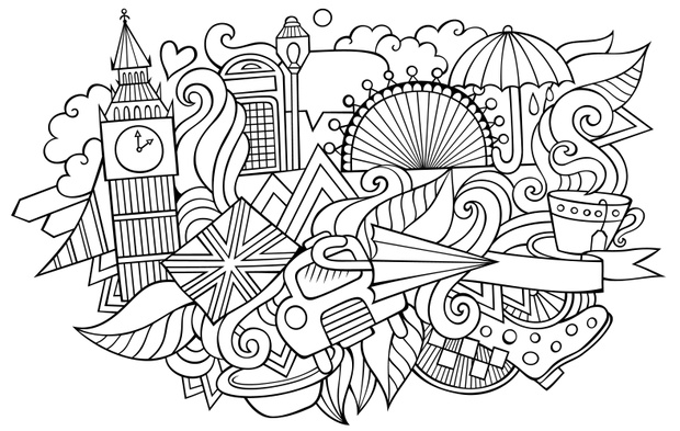 London hand drawn cartoon doodles illustration. Funny travel design.