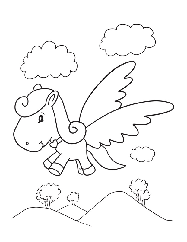 Cute Pegasus Coloring Book Page Vector Illustration Art
