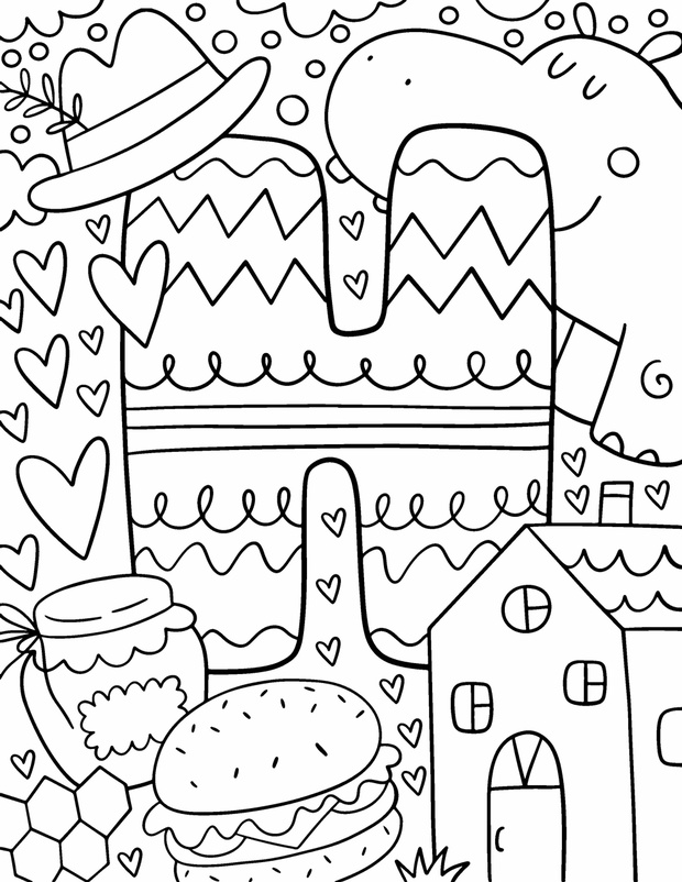 Coloring page Alphabet for kids with cute characters in doodle s