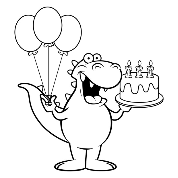 Black and white illustration of Funny Dinosaurs cartoon characte