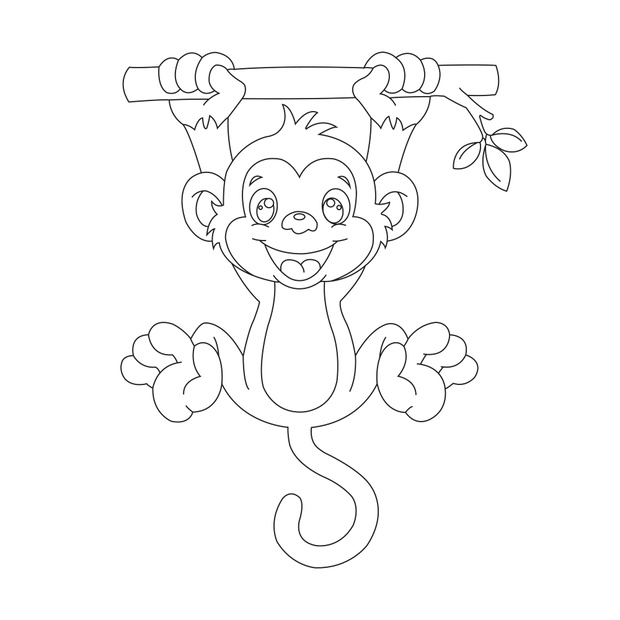 Cute little monkey outline coloring page for kids animal colorin