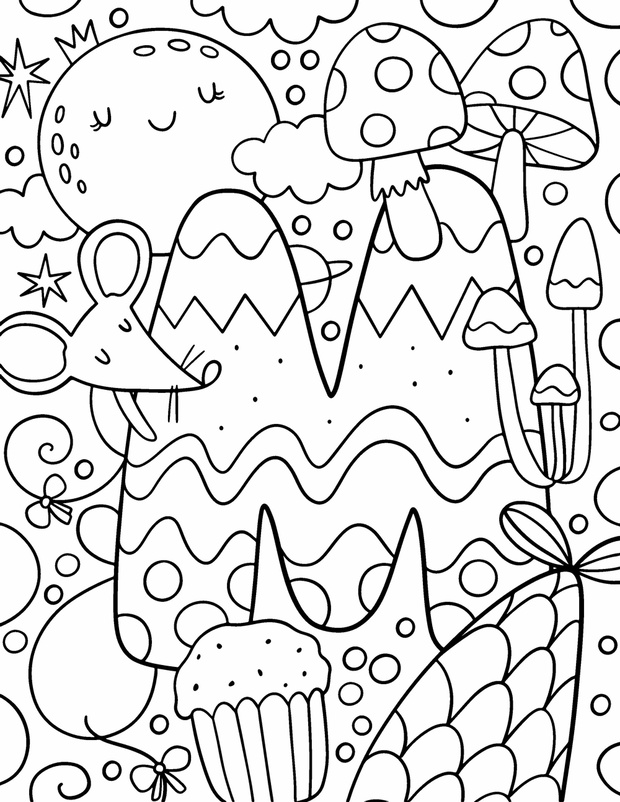 Coloring page Alphabet for kids with cute characters in doodle s