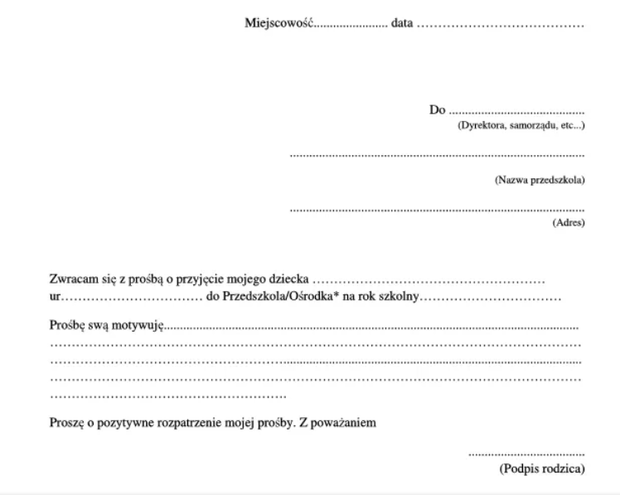 rezygnacja z przedszkola wzor