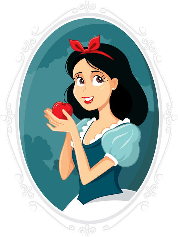 Snow White Holding Red Apple Vector Illustration