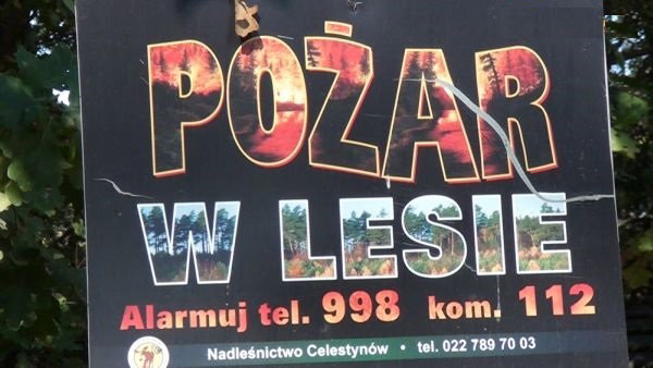 Pożar w lesie - tablica ostrzegawcza
