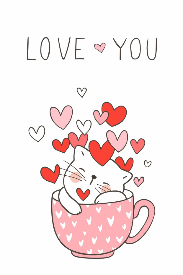 Draw vector set greeting card for Valentine's day with cute anim