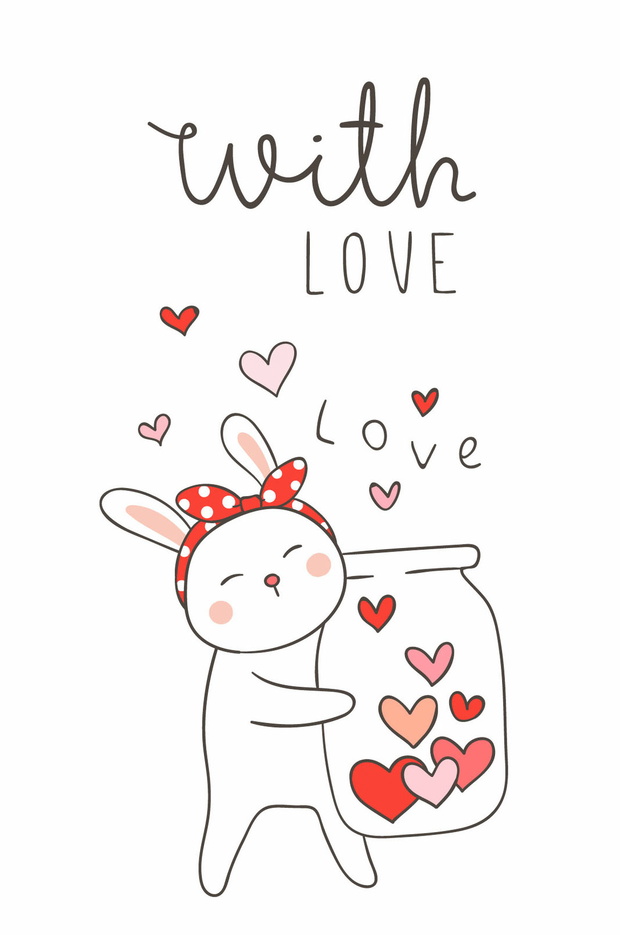 Draw vector set greeting card for Valentine's day with cute anim