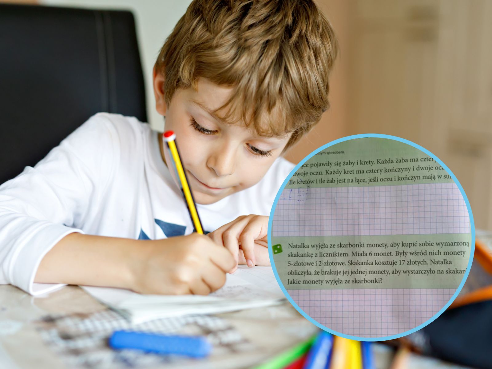 uczeń rozwiązujący zadanie z matematyki