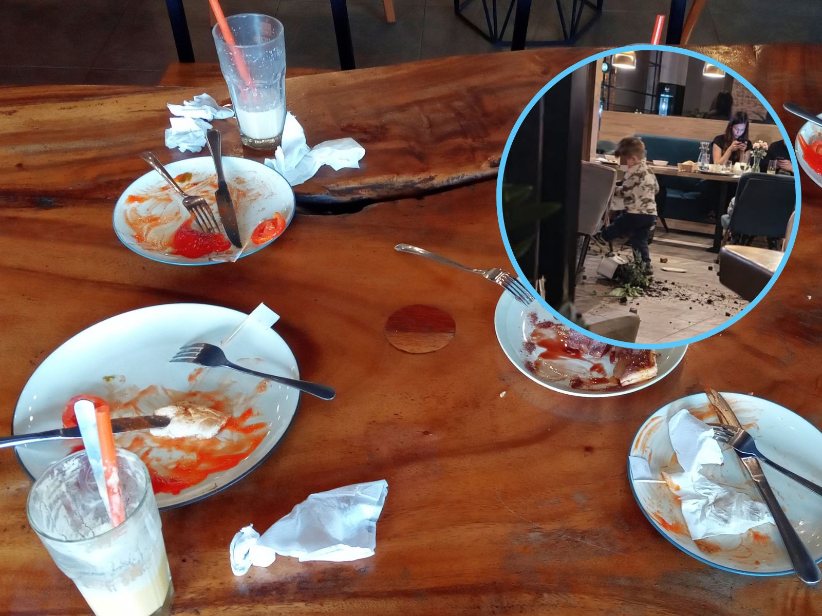 dziecko niszczy restaurację