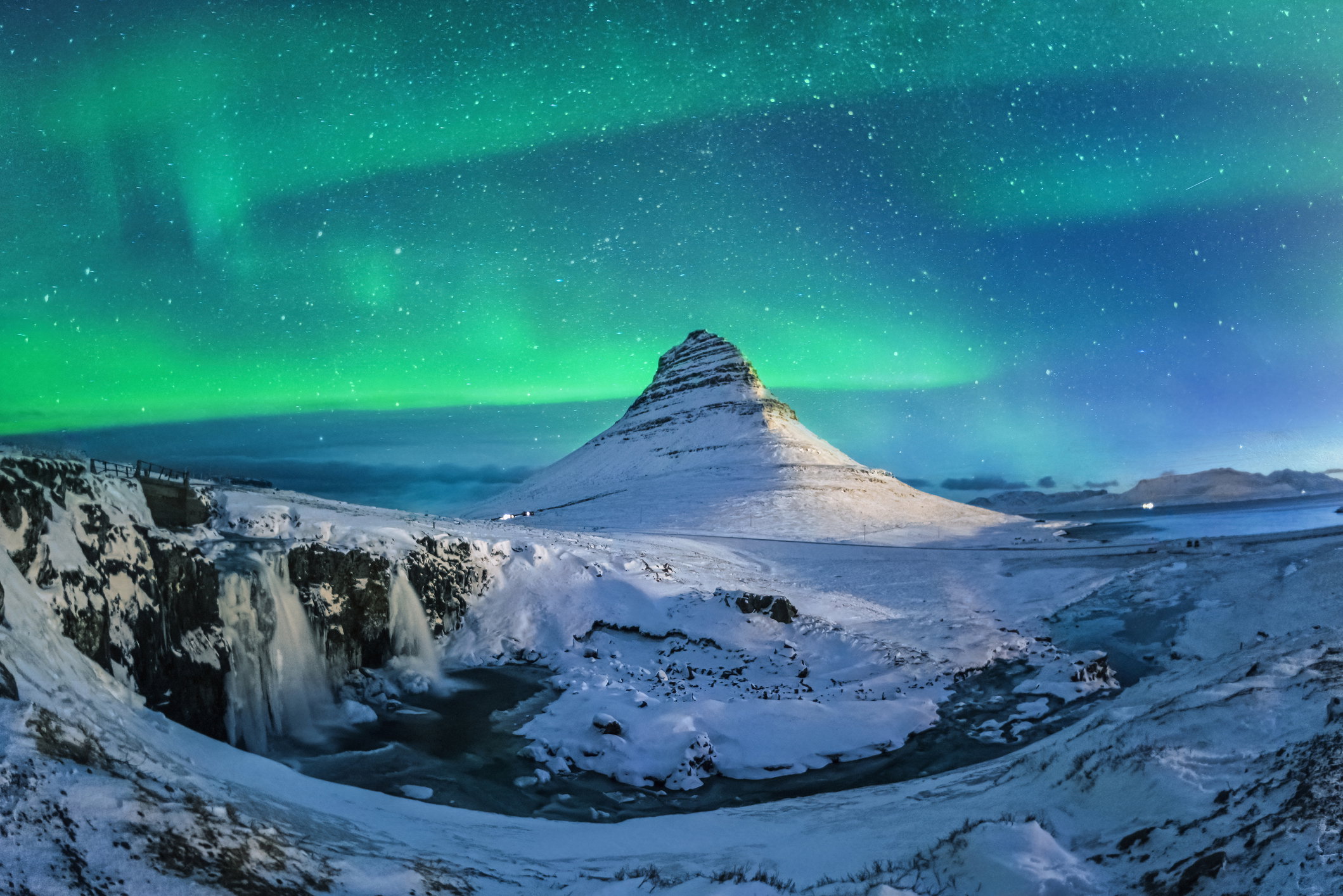 Northern lights at Mount Kirkjufell, Iceland