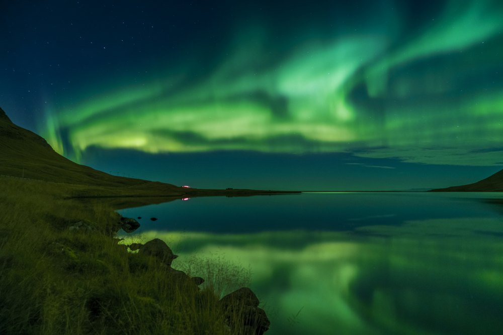 Zorza polarna na półwyspie Snaefellsnes, Islandia