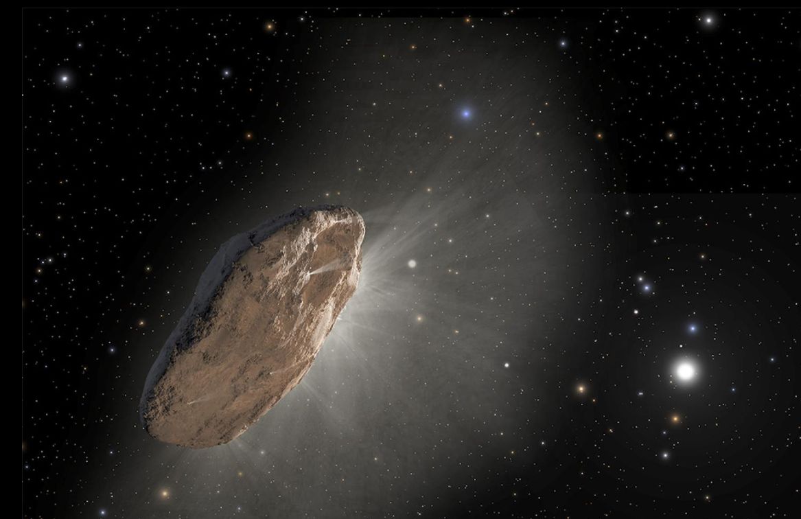 Grafika pokazuje kometę Oumuamua, pierwszego wykrytego międzygwiezdnego gościa. 30 sierpnia astronom-amator wykrył prawdopodobnego następcę, kometę o nazwie C / 2019 Q4 (Borysów). Ścieżka orbity komety zdecydowanie sugeruje, że dokonuje ona jednorazowej w