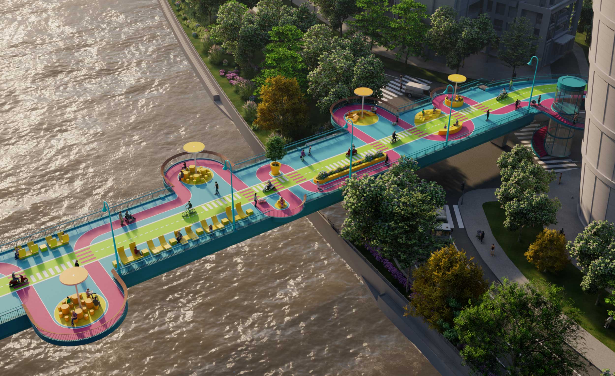 Projekt modernizacji kładki dla pieszych w Szanghaju (fot. 100architects.com)