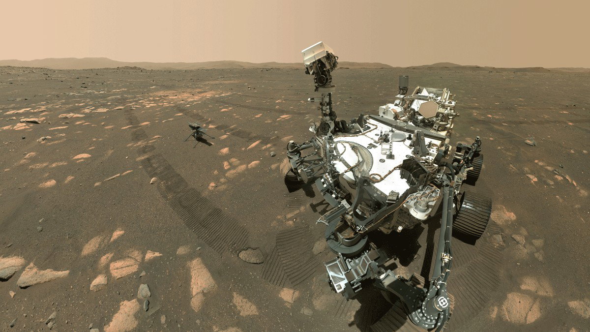 Łazik Percy i helikopter Ingenuity na pożegnalnym selfie (fot. JPL NASA)