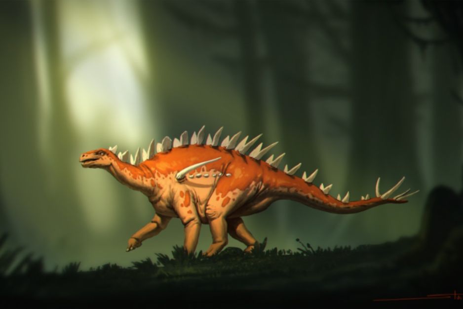 Nowy gatunek niewielkiego stegozaura został odkryty w Chinach. Czy tam wyewoluowały te dinozaury? (fot. Banana Art Studio)