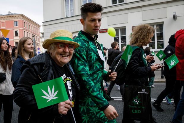 An elderly woman participates in the Marijuana liberation