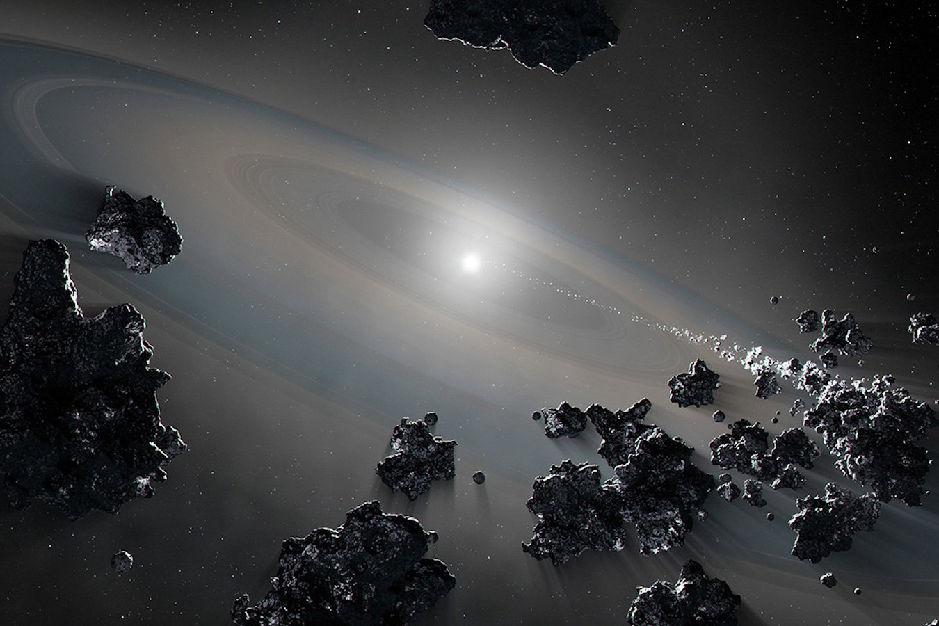 Po raz pierwszy zaobserwowano, jak umierająca gwiazda rozrywa i pożera planety z całego swojego układu (fot. NASA, ESA, Joseph Olmsted (STScI))