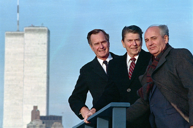 Bush, Reagan, and Gorbachev on Rooftop