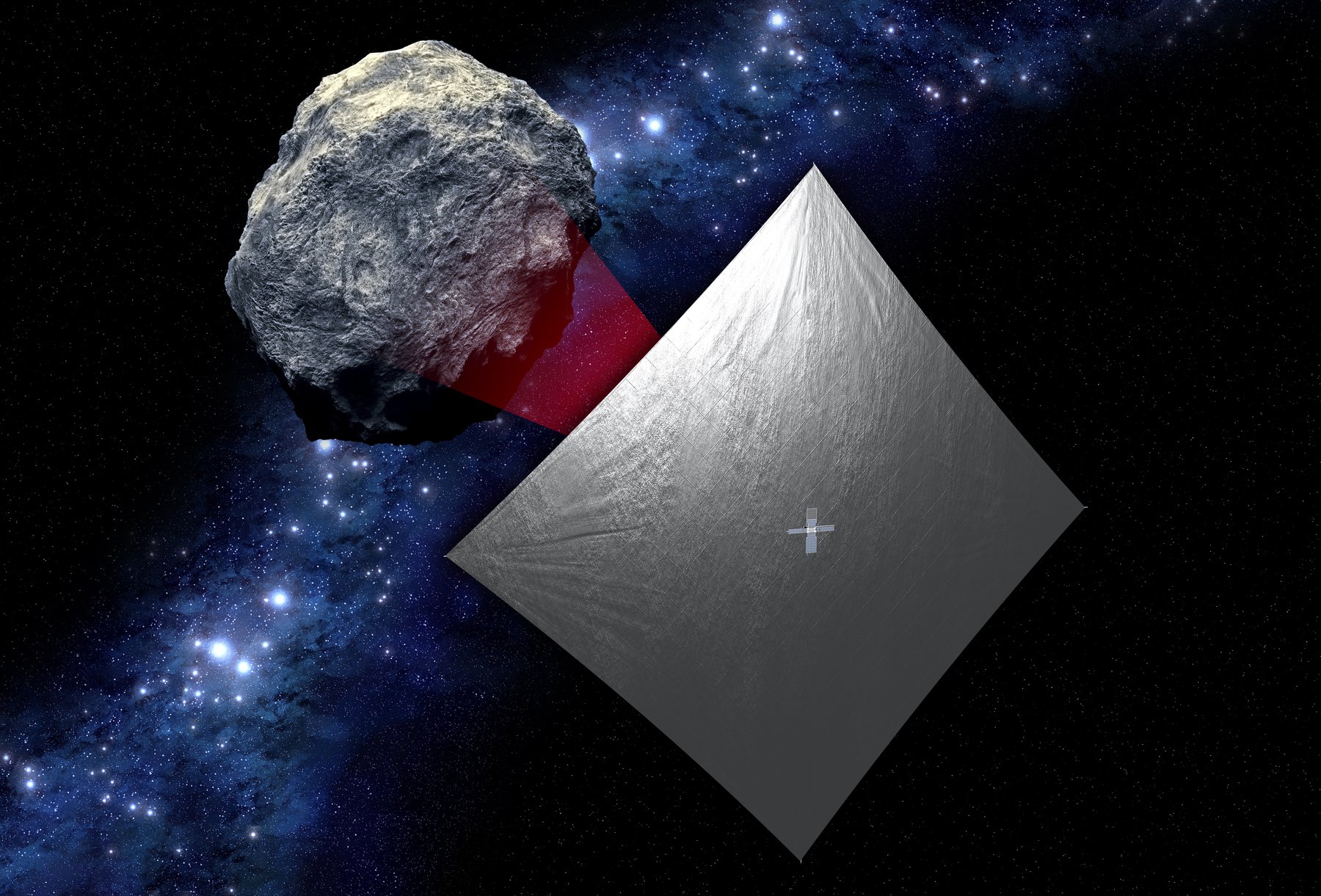 Gigantyczny żagiel słoneczny napędzi najwolniejszy statek świata. Co ma zbadać misja NEA Scout? (fot. NASA)