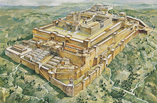 High angle view of a palace and a temple, Solomon's Palace, Solomon's Temple, Jerusalem