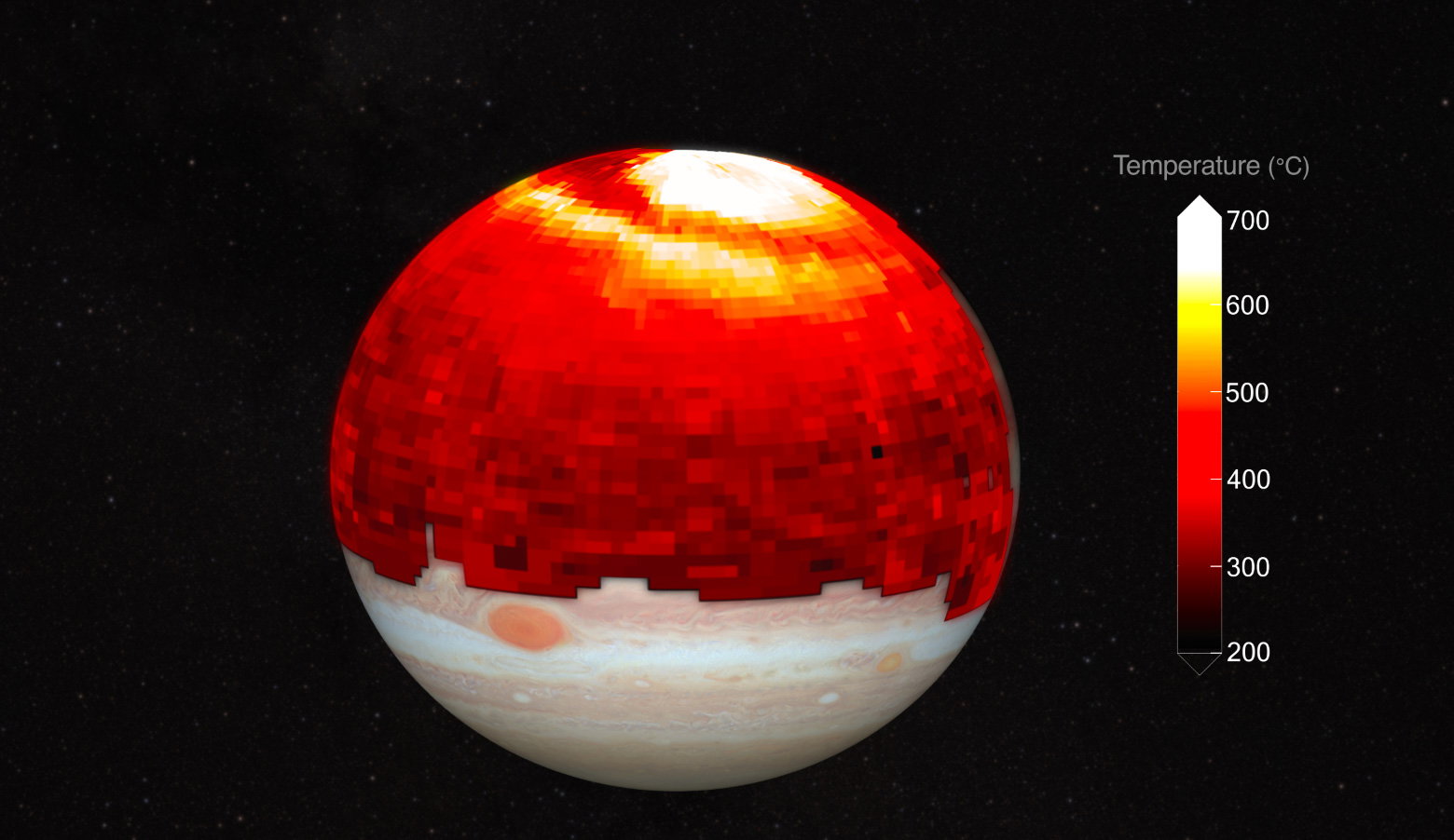 W atmosferze Jowisza przemieszcza się gigantyczna „fala gorąca” o temperaturze 700 st. C. Skąd się wzięła? (fot. Hubble / NASA / ESA / A. Simon (NASA GSFC) / J. Schmidt. Credit: James O’Donoghue, CC-BY-NC-SA)