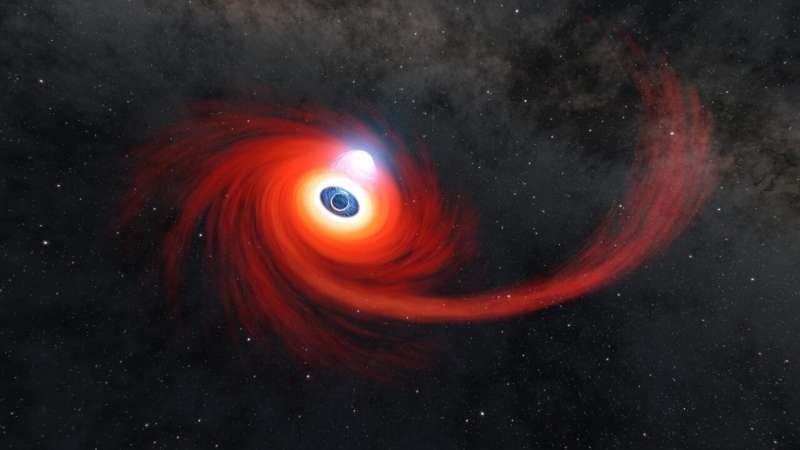 Zaobserwowano jak czarna dziura rozrywa przelatującą w pobliżu gwiazdę. Zobacz niesamowitą animację (fot. NASA/JPL-Caltech)