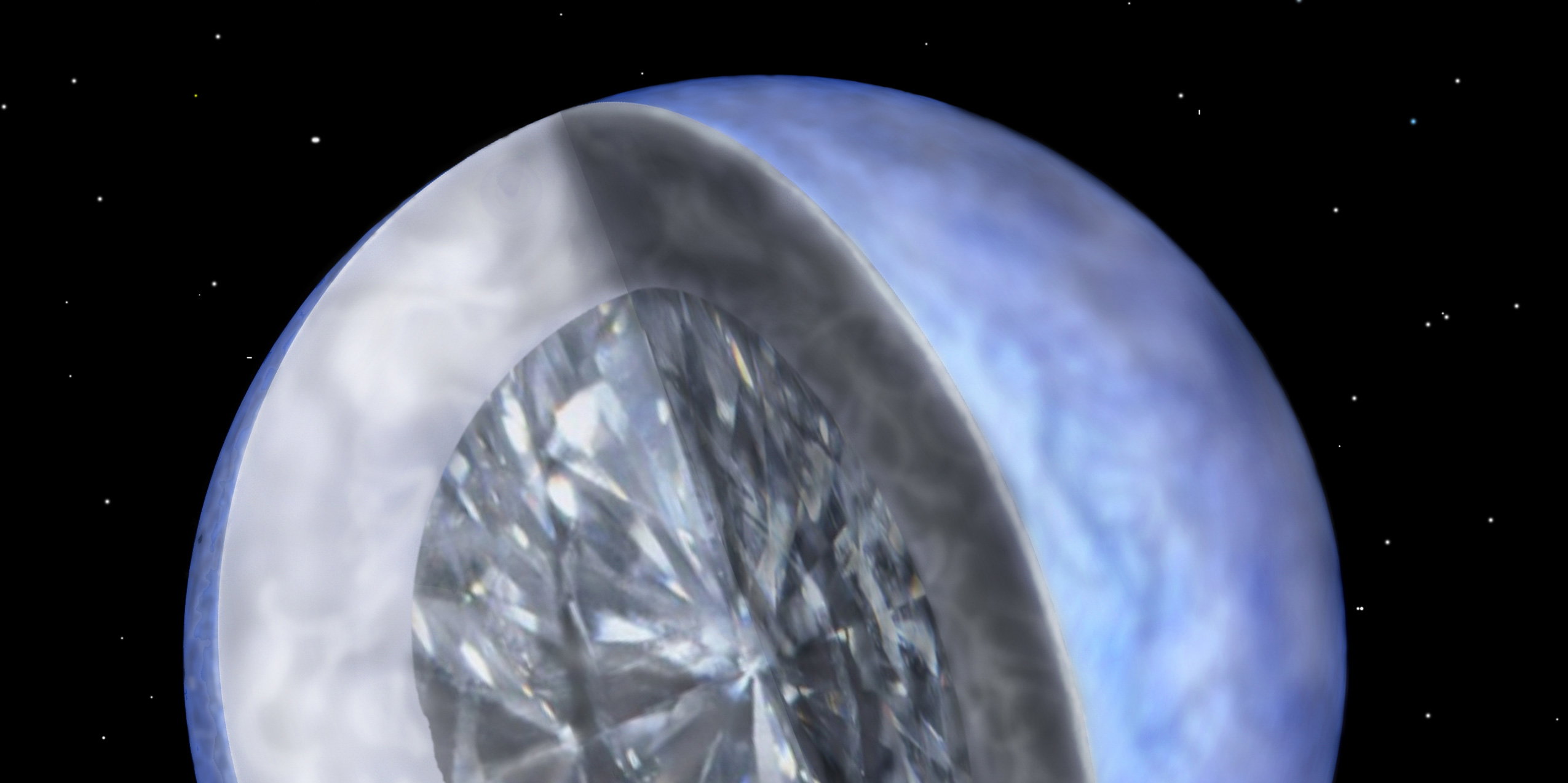 Ta gwiazda zmienia się w kosmiczny diament. Zaobserwowano białego karła wchodzącego w etap krystalizacji (ryc. Travis Metcalfe and Ruth Bazinet, Harvard-Smithsonian Center for Astrophysics)