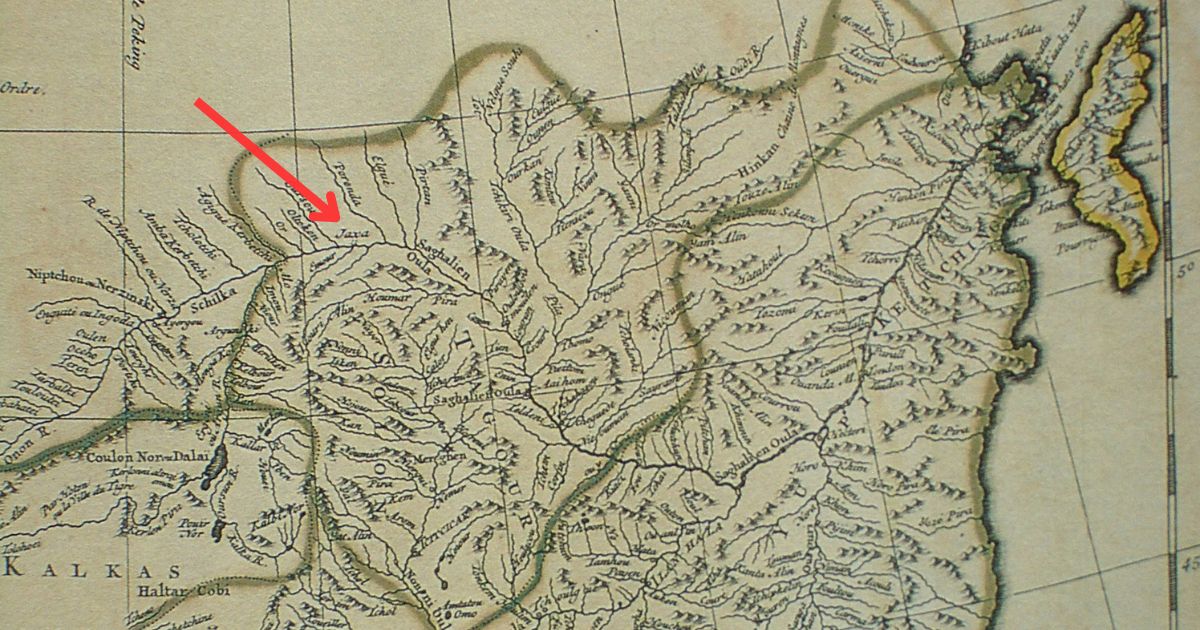 Księstwo Jaxa zostało założone na wschodzie przez polskiego szlachcica. Prowadziło wojnę z Chinami (ryc. Jean Baptiste Bourguignon d'Anville, Wikimedia Commons, public domain)