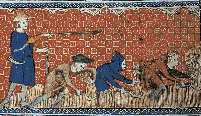 Feudalizm w średniowieczu – geneza, struktura i charakterystyka systemu feudalnego (ryc. Queen Mary's Psalter, Wikimedia Commons, public domain)