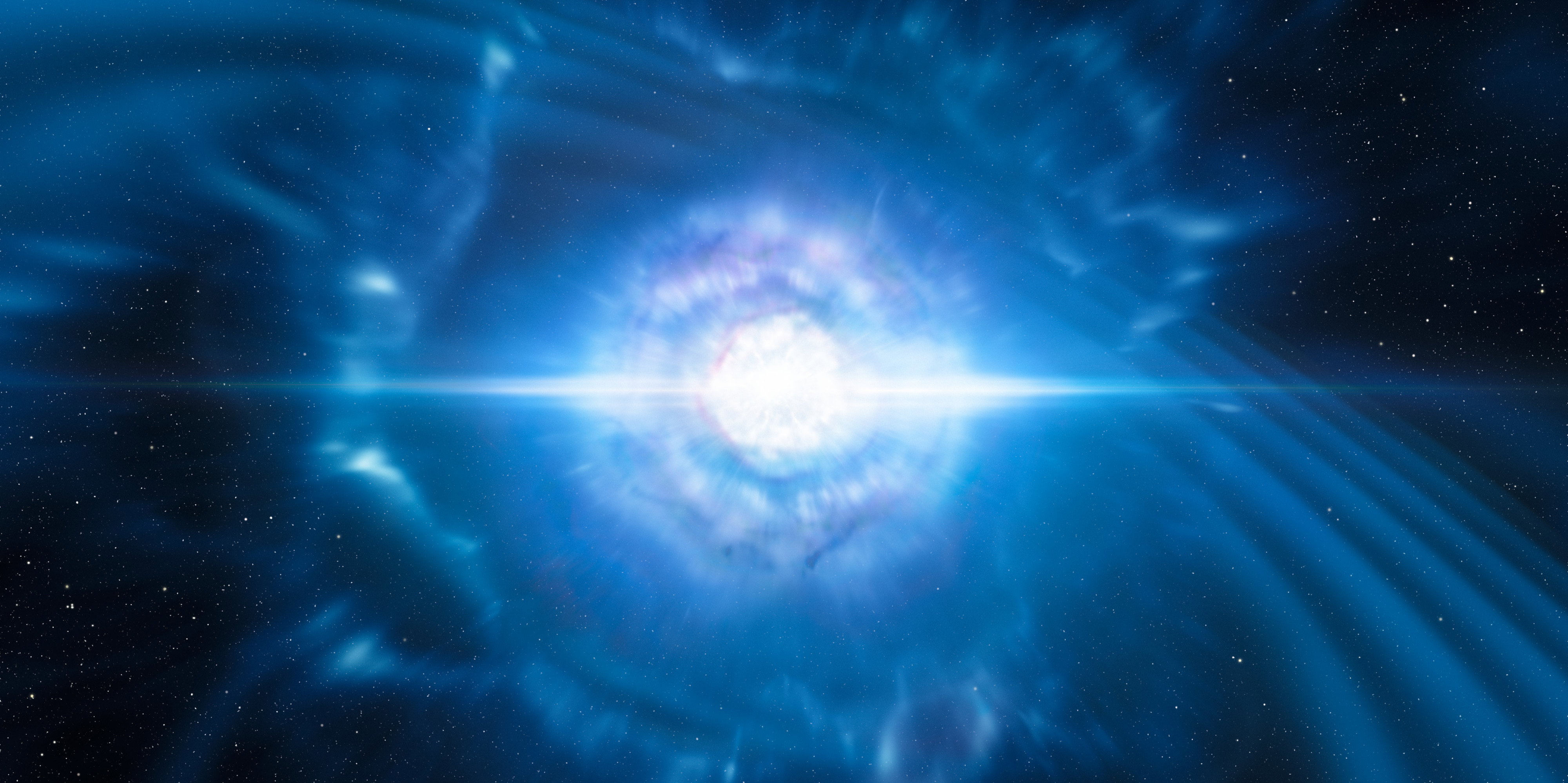 Zderzenie dwóch gwiazd neutronowych mogłoby zmieść życie z powierzchni Ziemi. Jakie jest ryzyko? (ryc. ESO/L. Calçada/M. Kornmesser)