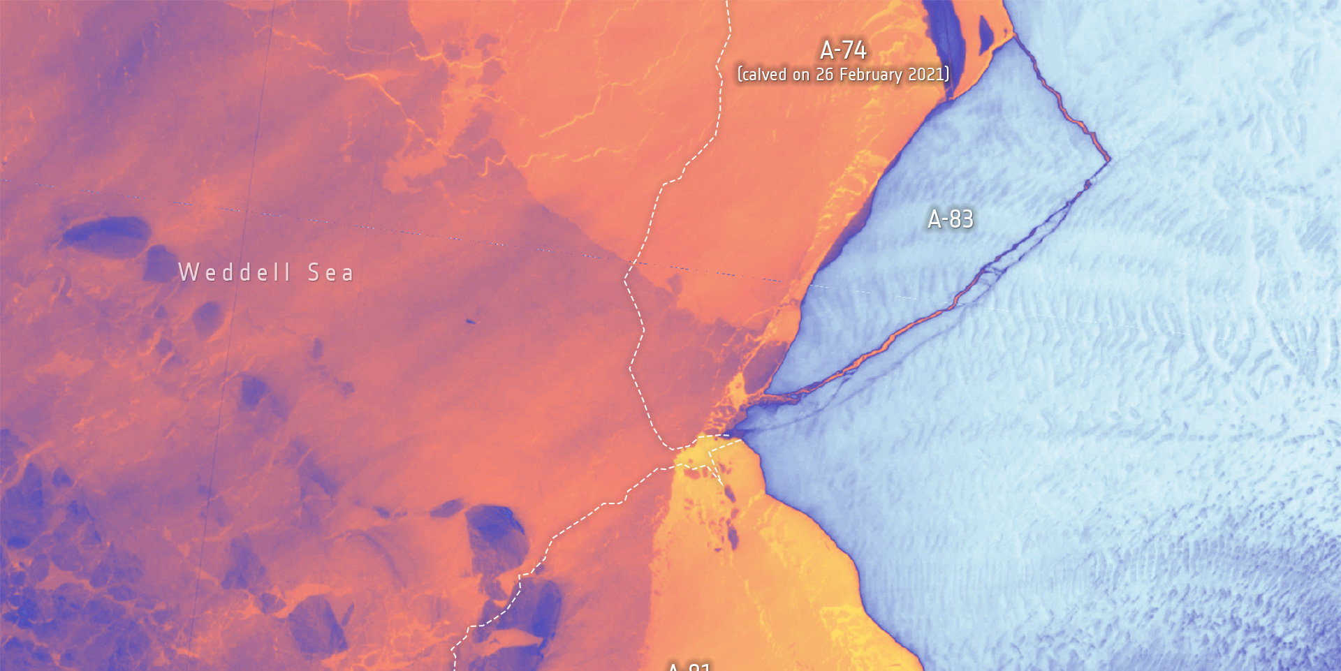 Od lodowca na Antarktydzie oderwała się wielka góra lodowa. Ma powierzchnię większą niż Kraków (fot. ESA/USGS, CC BY-SA 3.0 IGO)