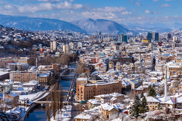 Sarajevo Cityscape Covered By Snow