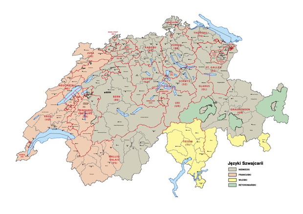 języki szwajcarii mapa