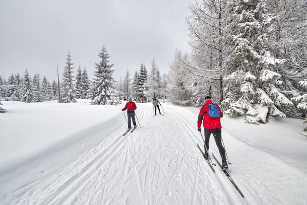 Jakuszyce,,Poland,-,January,06,,2017:,Cross-country,Skiers,Running,On