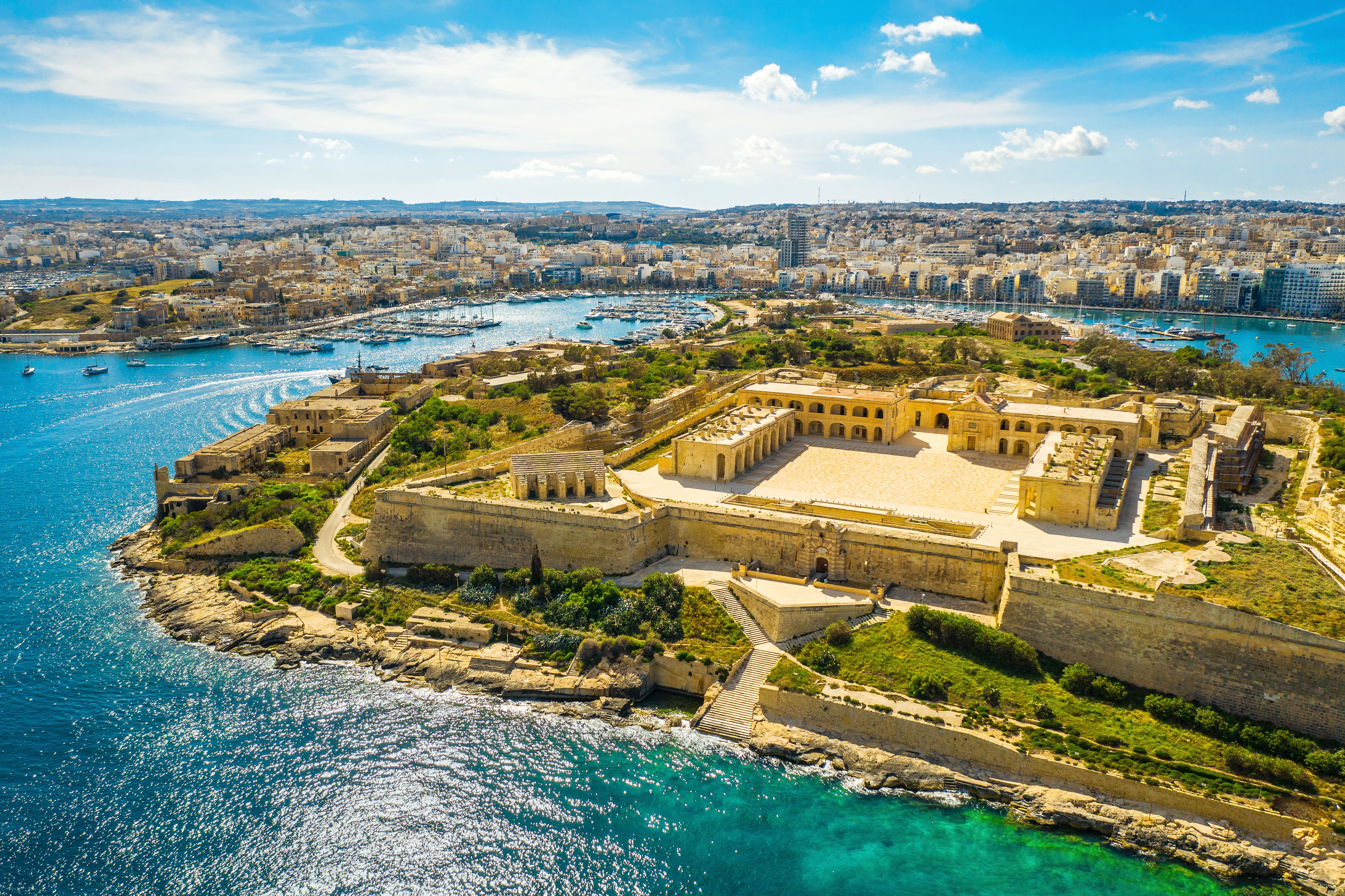 Fort Manoel on Manoel island. Gzira city. Aerial view. Malta