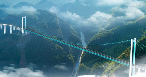 Projekt nowego najwyższego mostu na świecie Huajiang Grand Canyon w Chinach