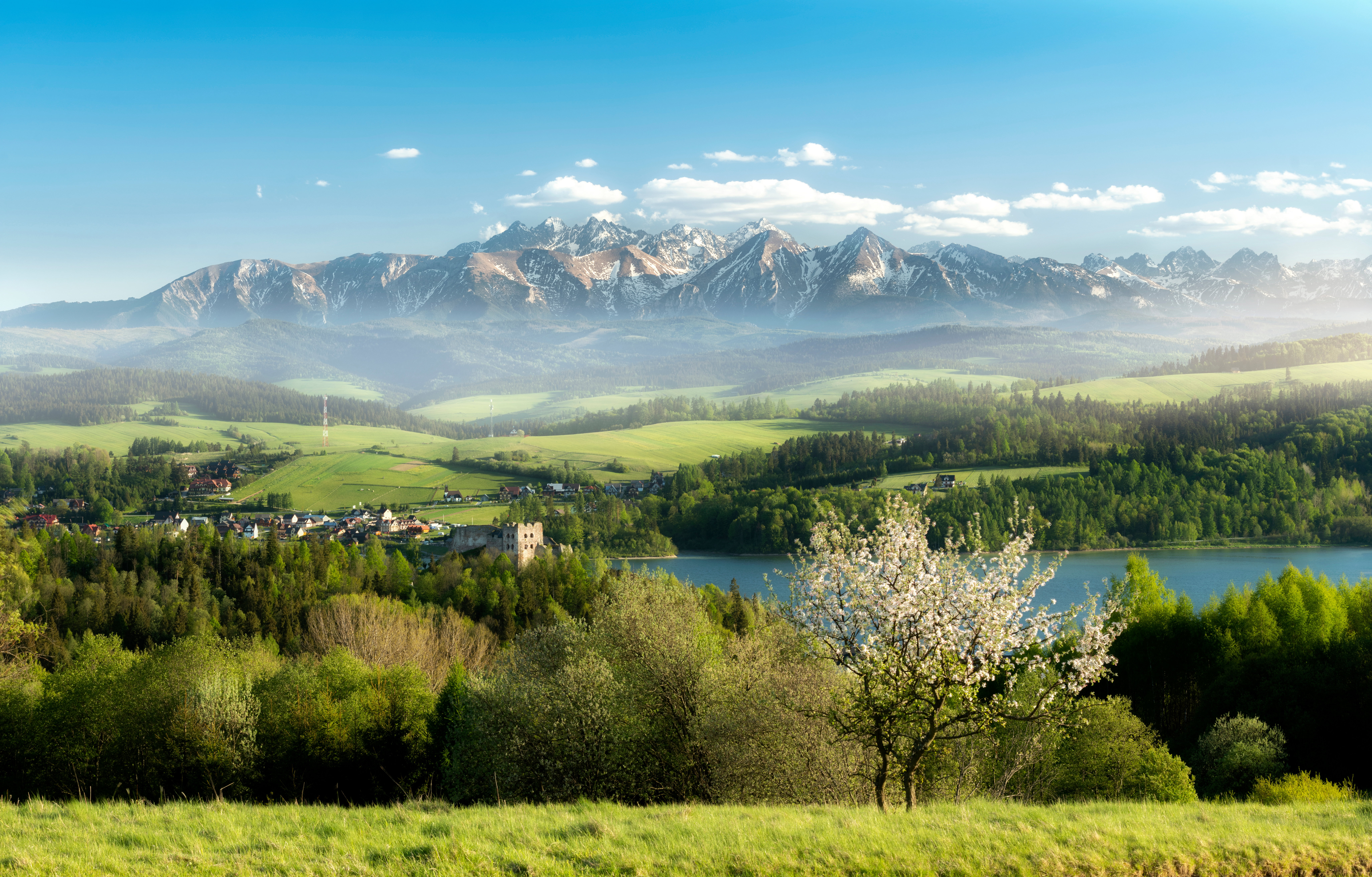 Beautiful spring sunset at Tatra mountains in Poland