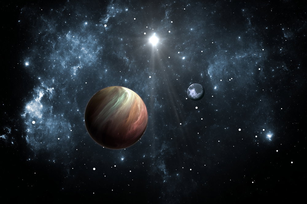 Exoplanets,Or,Extrasolar,Planets,With,Stars,On,Background,Nebula,,3d