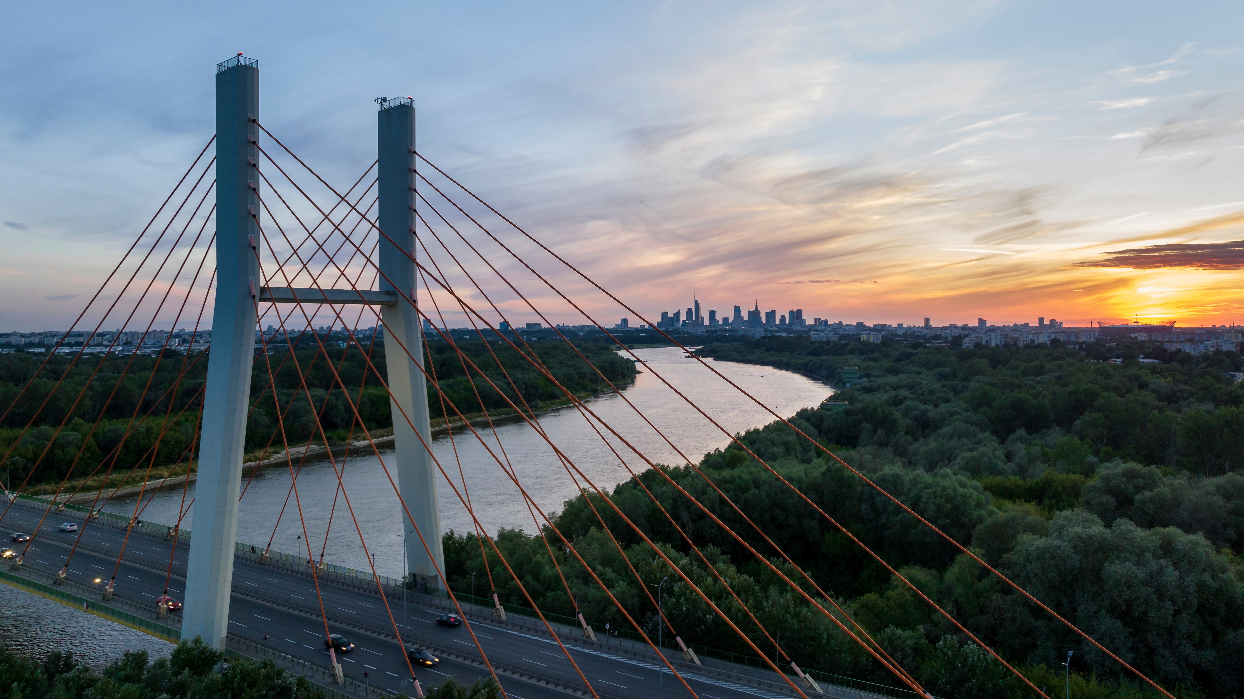 Drone,Photo,Of,Siekierkowski,Bridge,In,Warsaw,Capital,City,During