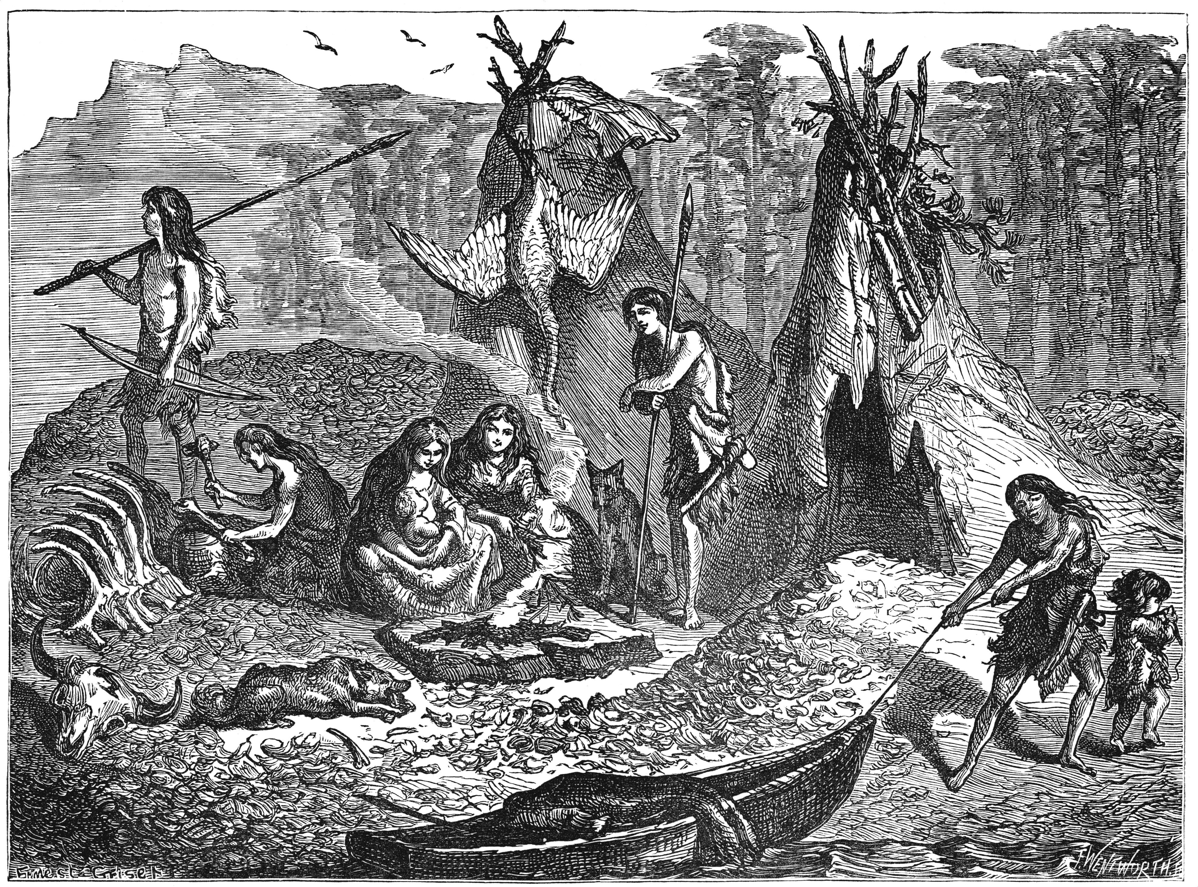 Ludzie z kopców muszlowych, 4000–2000 p.n.e. (ok. 1880). Byli to łowcy-zbieracze z późnego mezolitu i wczesnego neolitu