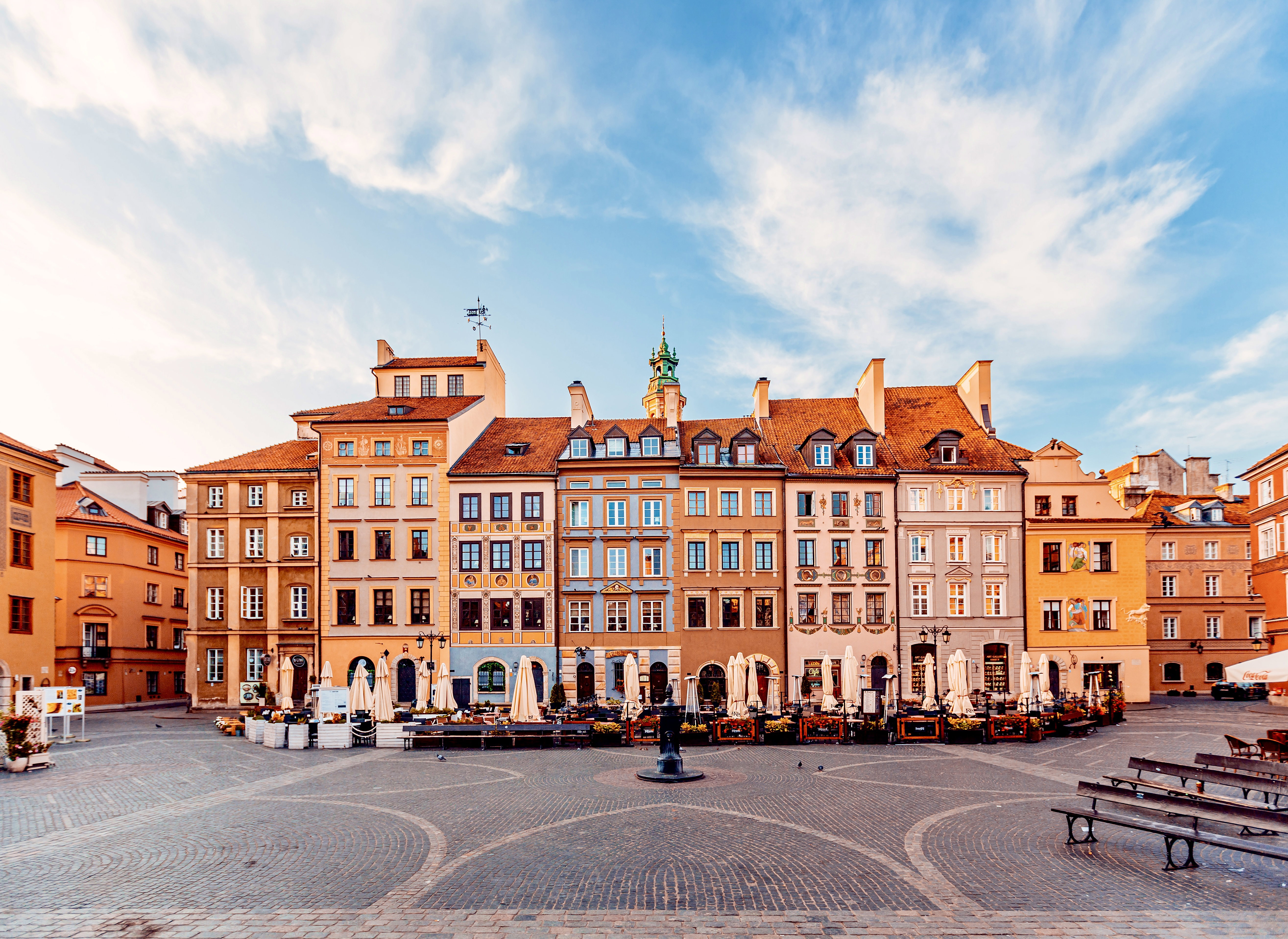 Multicolored vibrant houses at Rynek Starego Miasta (Old Town Market Square) in Warsaw, Poland